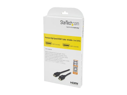 StarTech HDMM3MP 3m 10 ft Premium High Speed HDMI Cable with Ethernet - 4K 60Hz - Premium Certified HDMI Cable - HDMI 2.0 - 30AWG