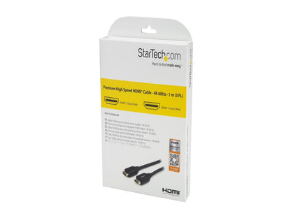 StarTech HDMM1MP 1m 3 ft Premium High Speed HDMI Cable with Ethernet - 4K 60Hz - Premium Certified HDMI Cable - HDMI 2.0 - 30AWG