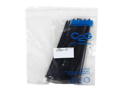 C2G/Cables To Go 43221 6 Inch Releasable/Reusable Black Cable Ties, 50 Pack
