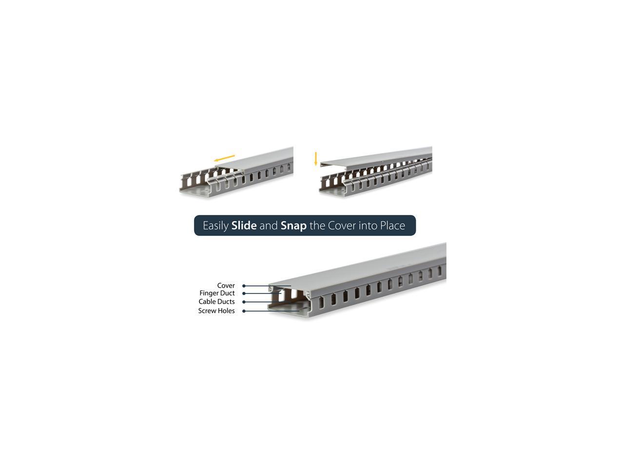 StarTech.com AD105X1 2inx1in Open Slot Wiring Cable Raceway Duct with Cover, Gray - 5.6 ft.