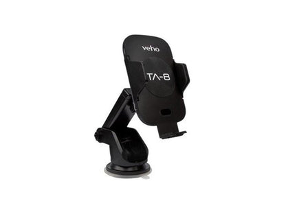Veho TA-8 Universal in-car smartphone cradle/holder with Qi wireless charging | Auto sensing open/close clasp system | windscreen suction cup & air vent fixing mount(s) | Designed in UK | VAA-014-TA8