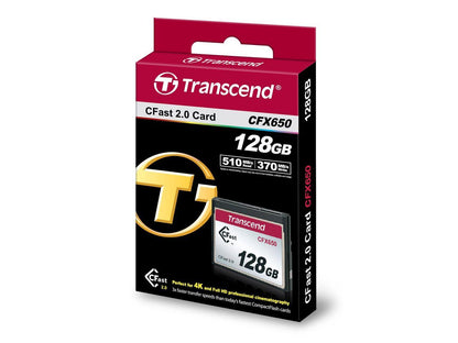 Transcend 128 GB CFast Card - 500 MB/s Read - 250 MB/s Write - 650x Memory Speed - 3 Year Warranty