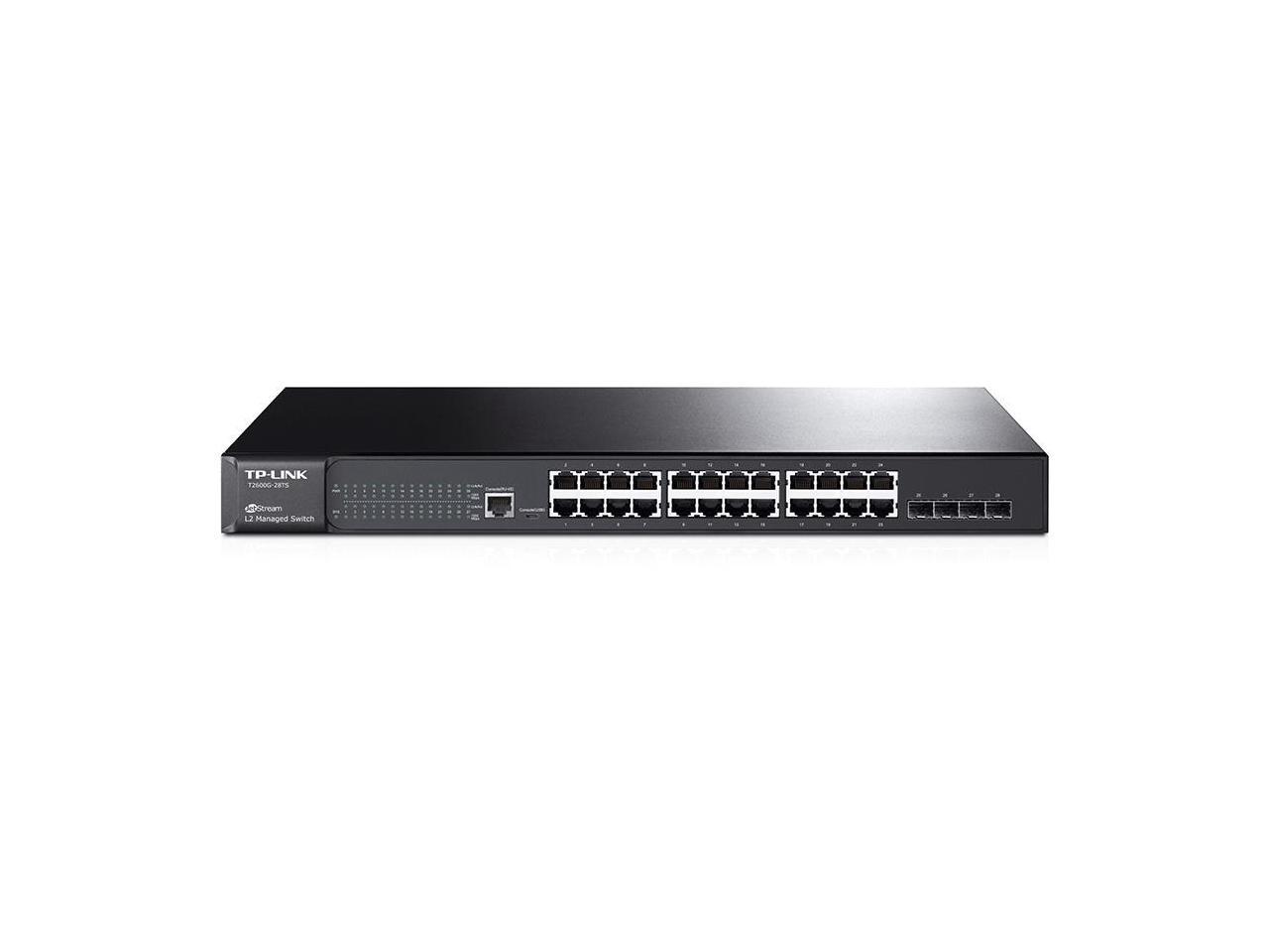 TP-Link 24 Port Gigabit Switch | L2 Managed w/Console Port | 4 SFP Slots | Lifetime Protection | Support L2/L3/L4 QoS, IGMP and Link Aggregation | IPv6 and Static Routing (T2600G-28TS)
