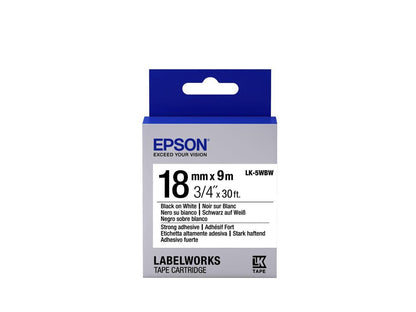 Epson LK-5WBW Label Works Labels Strong Adhsv Blk/Wht 18Mm Tape Cart