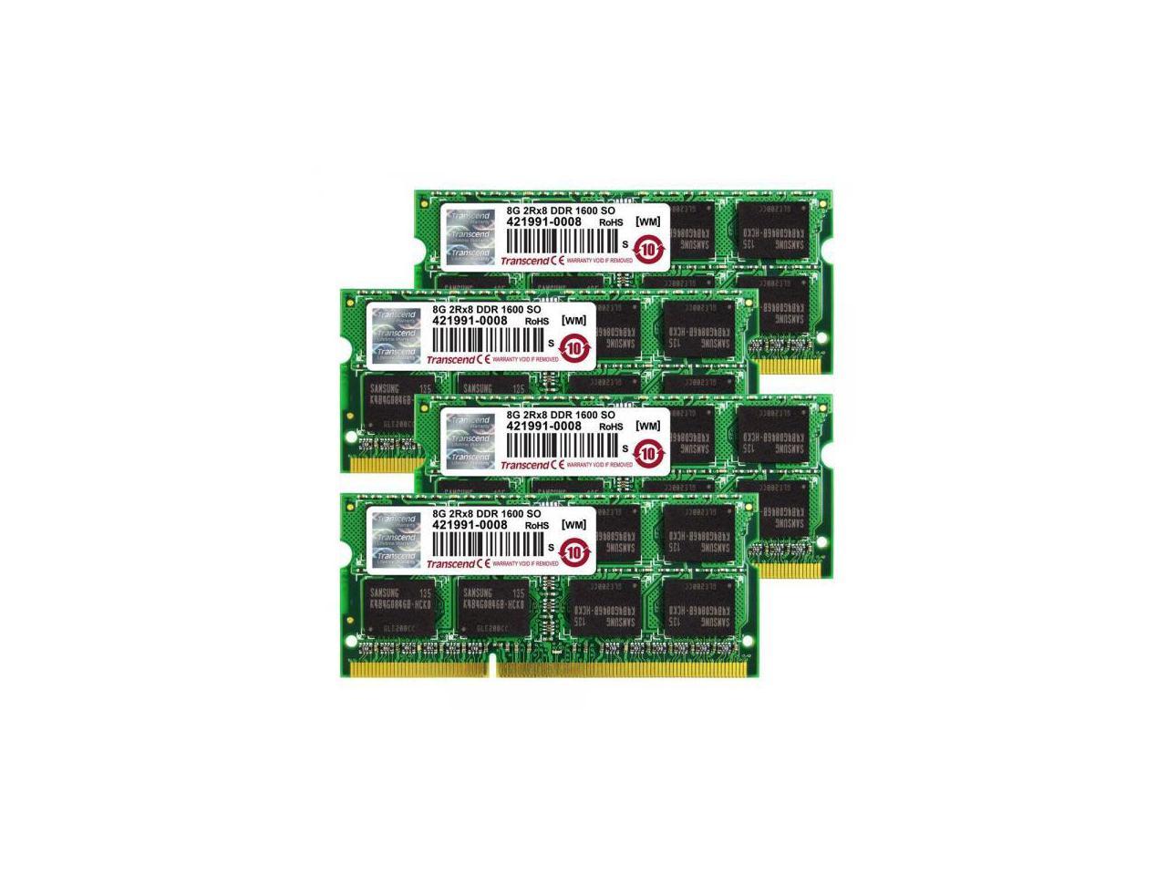 Transcend 32GB (8GB x 4 Kit) JetMemory DDR3- 1600 SO-DIMM 2Rx8 iMAC Mid 2011 - Late 2012 (TS32GJMA524H)