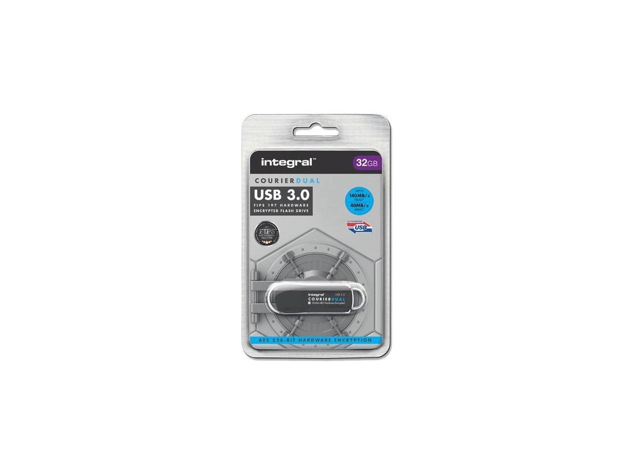 32GB Integral Courier Dual USB3.0 FIPS-197 Encrypted Flash Drive