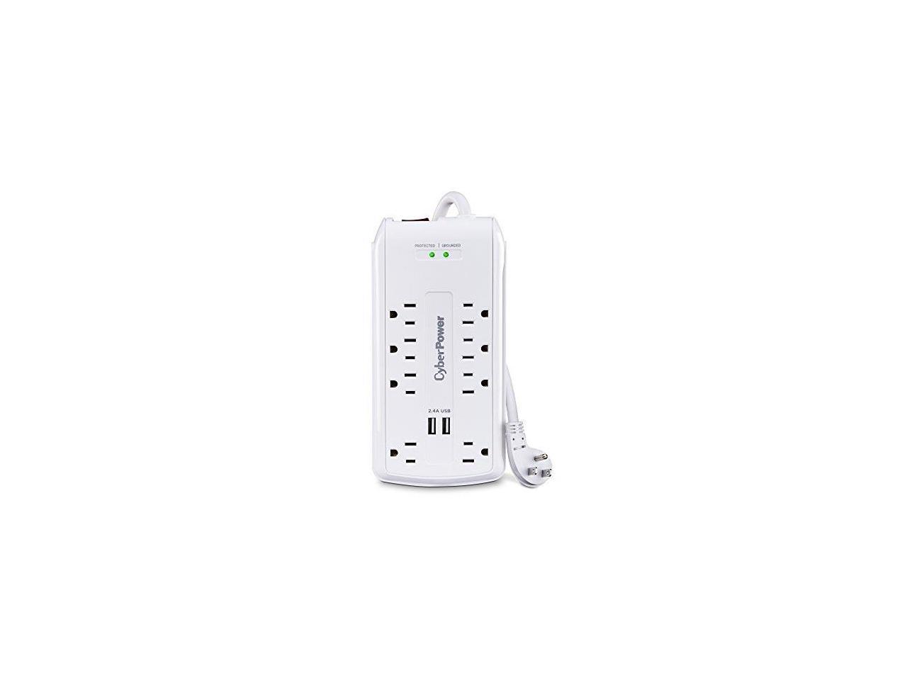 CyberPower 120V 8 Outlets 2-USB 2.4A EMI/RFI 6.0 Feet Cord White