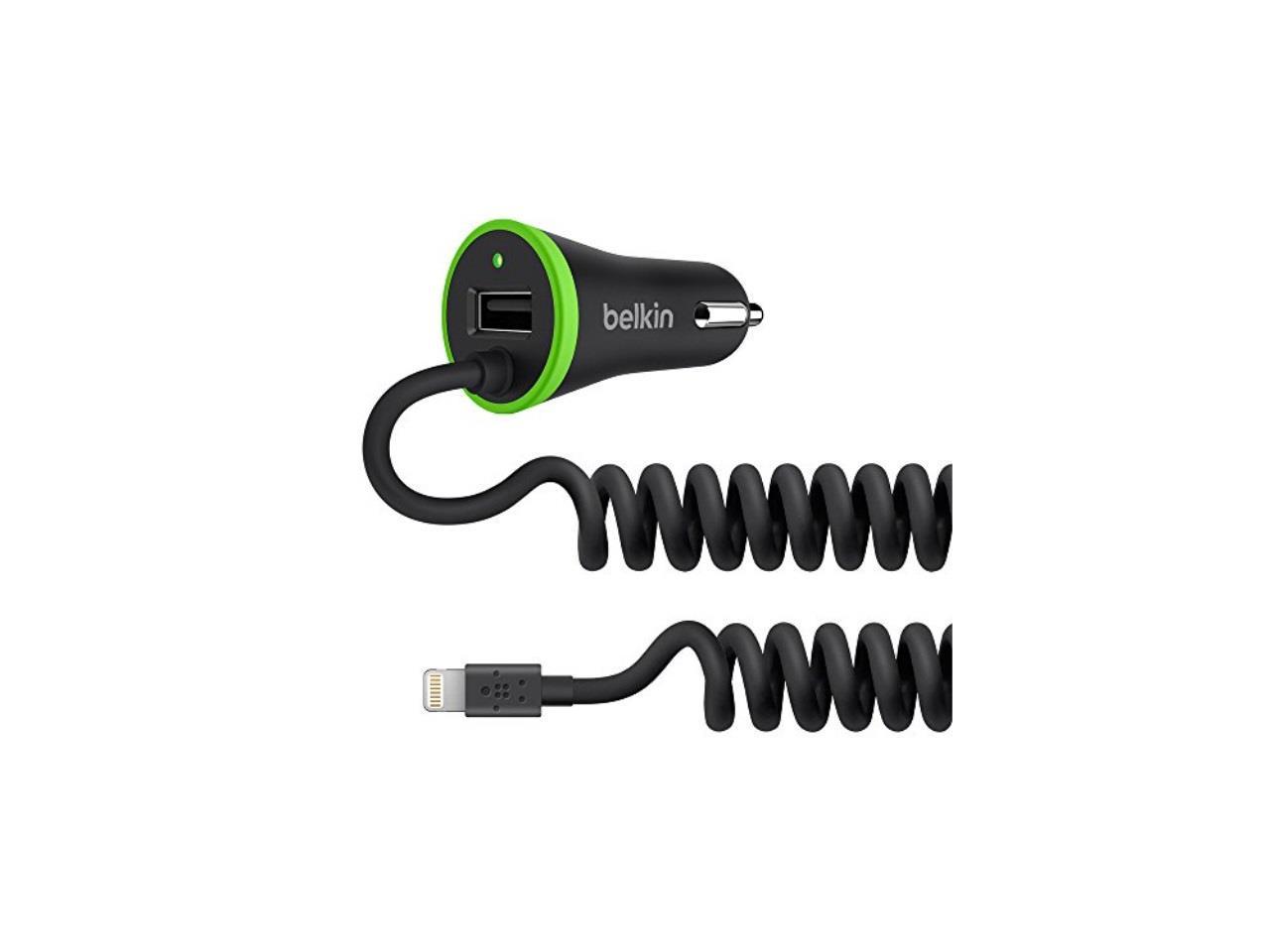 Belkin Lightning Car Charger with 4-Feet Coiled Wired Charge-Sync Cable and USB-Retail Packaging