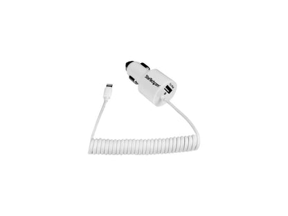 StarTech USBLT2PCARW Dual Port Car Charger w/ Apple 8-pin Lightning Connector & USB Port – High Power (21W / 4.2A) - Dual iPad Car Charger