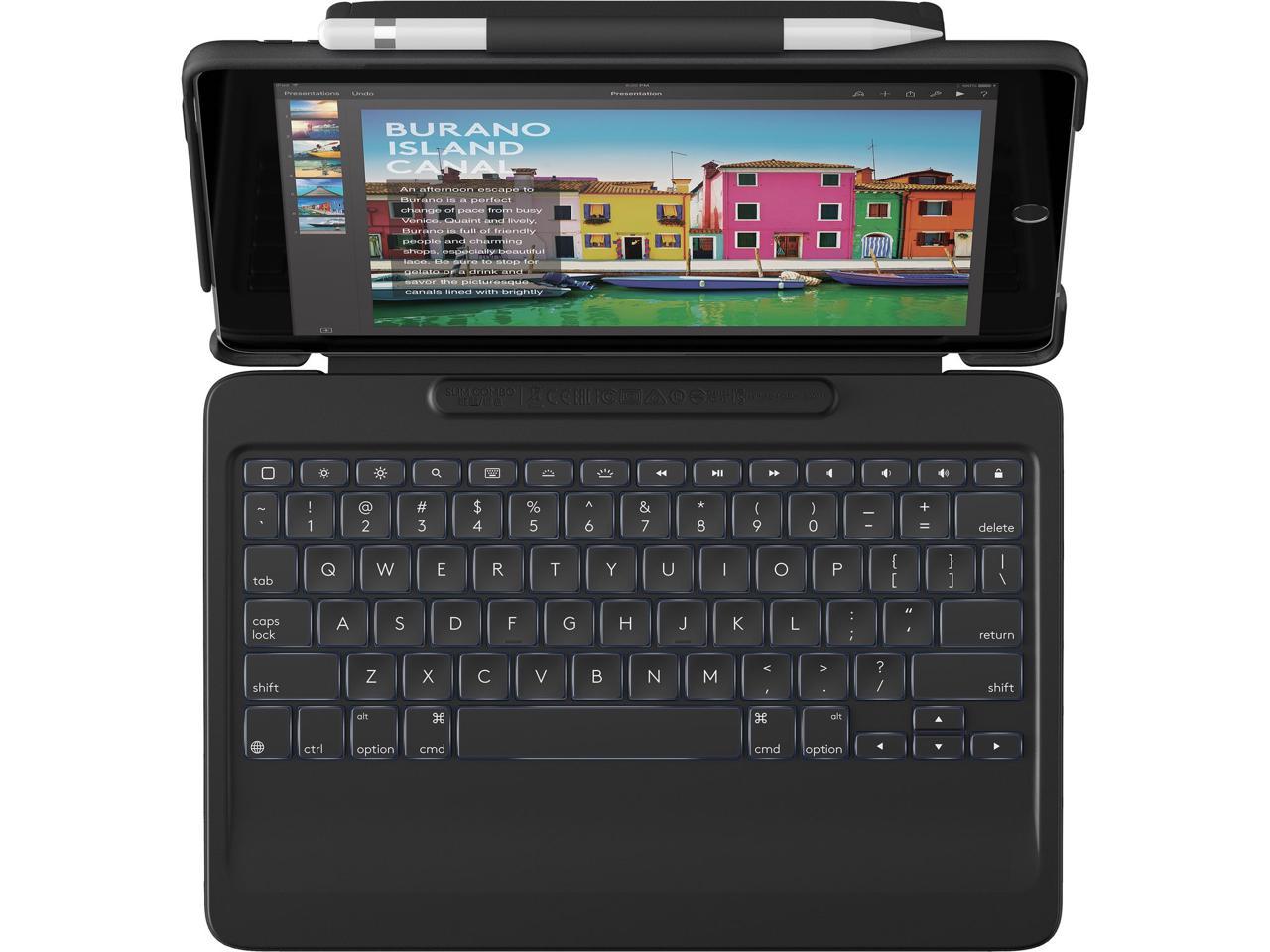 Logitech Slim Combo Keyboard/Cover Case (Folio) for 10.5" Apple iPad Pro Tablet - Black - Spill - x