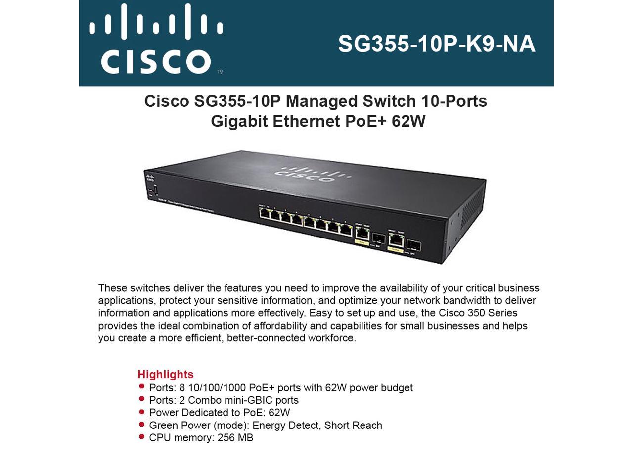 Cisco Sg355-10P 10-Port Gigabit Poe Managed Switch