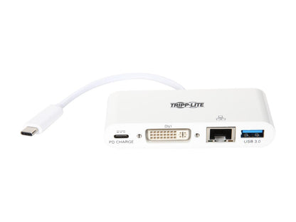 Tripp Lite USB C to DVI Multiport Video Adapter Converter w/ USB-A Hub, USB-C PD Charging, Gigabit Ethernet Port , Thunderbolt 3 Compatible