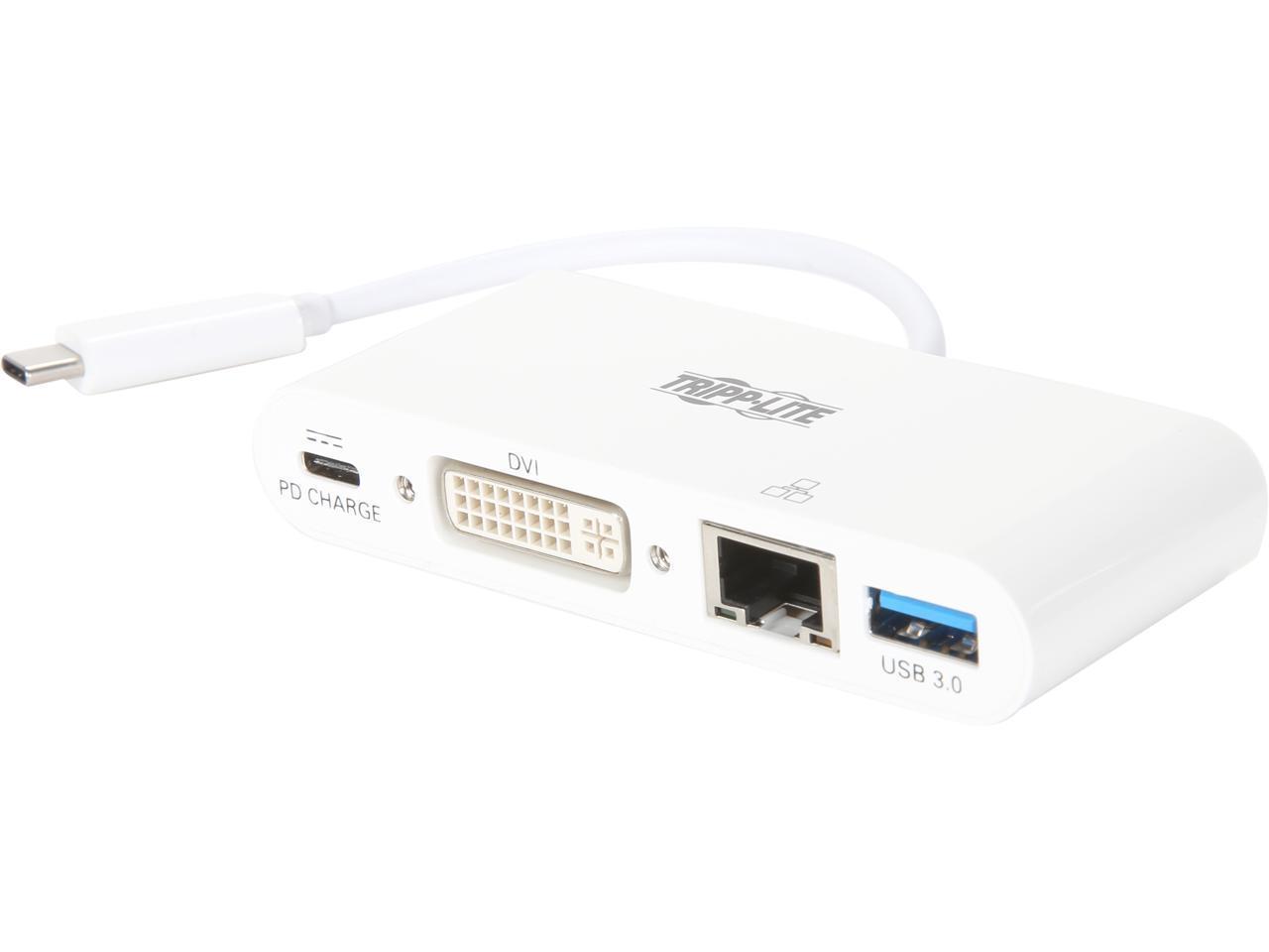 Tripp Lite USB C to DVI Multiport Video Adapter Converter w/ USB-A Hub, USB-C PD Charging, Gigabit Ethernet Port , Thunderbolt 3 Compatible
