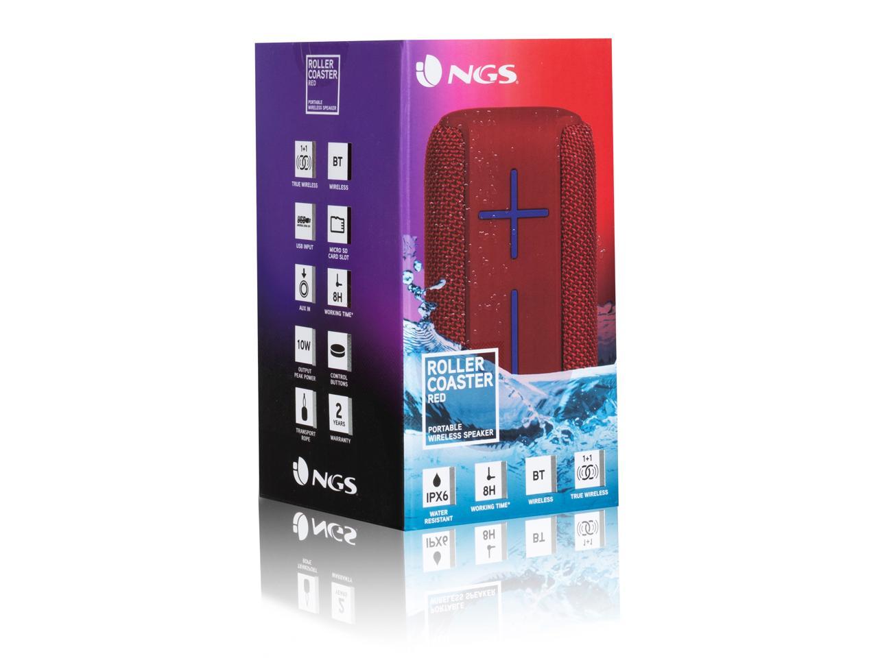 NGS 10W Wireless BT Speaker, Roller Coaster - Red