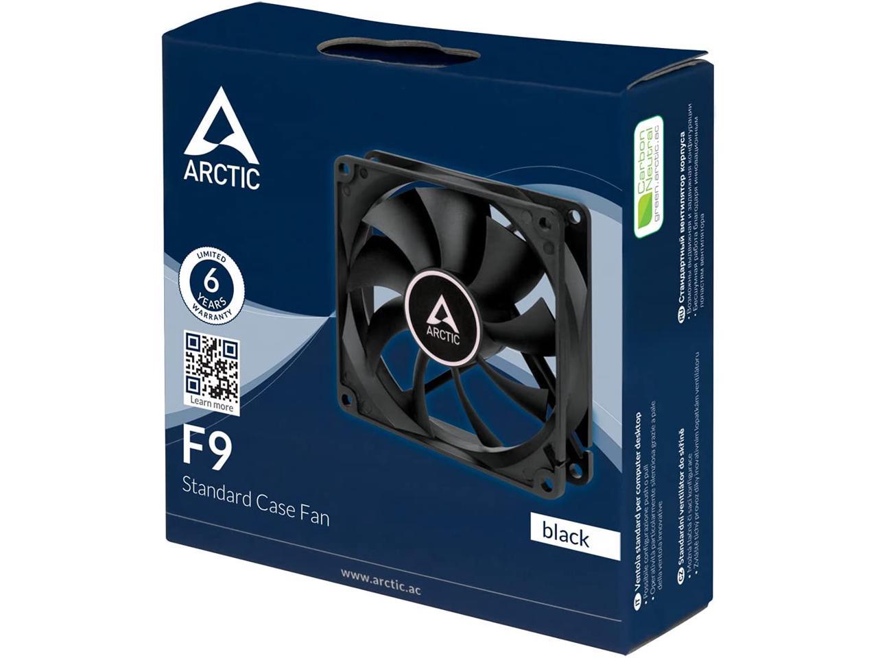 Arctic F9 9.2cm Case Fan, Black, 9 Blades, Fluid Dynamic, 6 Year Warranty