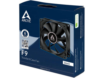 Arctic F9 9.2cm Case Fan, Black, 9 Blades, Fluid Dynamic, 6 Year Warranty