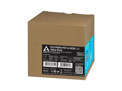 ARCTIC P14 PWM PST A-RGB 0dB (3 Pack) - Case Fan, 140 mm PWM, Optimised for Static Pressure, Semi-Passive: 0-1900 RPM, 5V 3 Pin A-RGB LED - Black Model ACFAN00257A