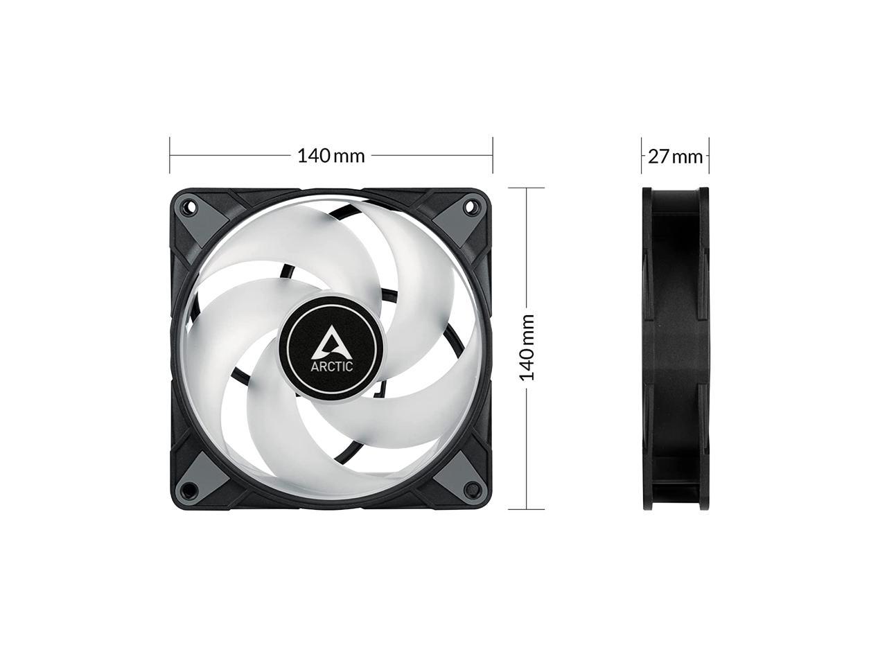 ARCTIC P14 PWM PST A-RGB 0dB (3 Pack) - Case Fan, 140 mm PWM, Optimised for Static Pressure, Semi-Passive: 0-1900 RPM, 5V 3 Pin A-RGB LED - Black Model ACFAN00257A