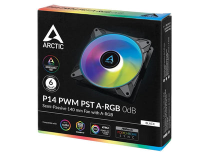 ARCTIC P14 PWM PST A-RGB 0dB - Case Fan, 140 mm PWM, Optimised for Static Pressure, Semi-Passive: 0-1900 RPM, 5V 3 Pin A-RGB LED, Single Fan - Black Model ACFAN00239A