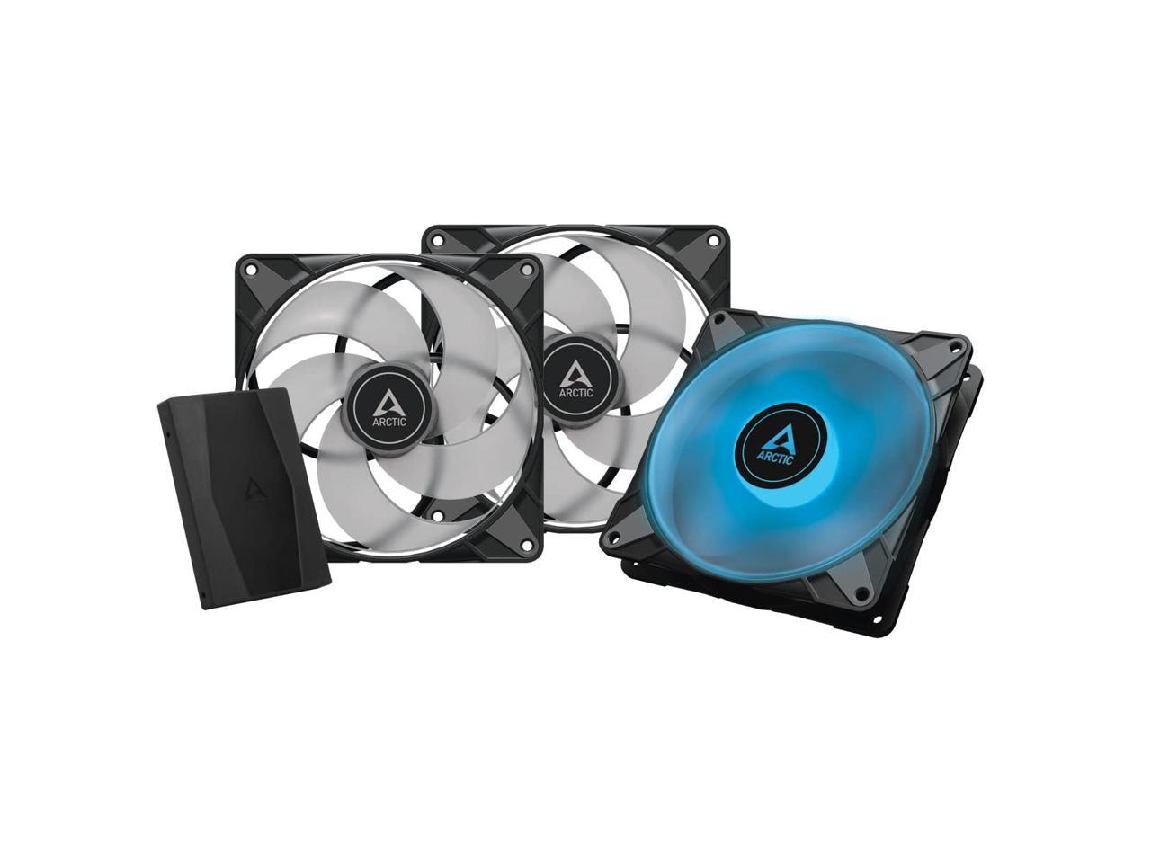 ARCTIC P14 PWM PST RGB 0dB (3 Pack, incl. Controller) - Case Fan, 140 mm PWM Optimised for Static Pressure, Semi-Passive: 0-1900 RPM - Black Model ACFAN00256A