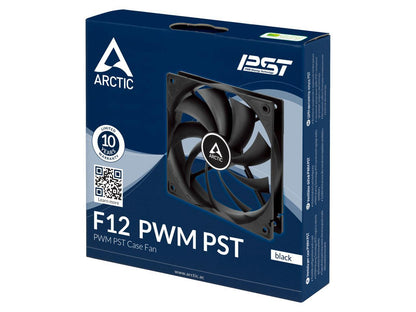 Arctic F12 12cm PWM PST Case Fan, Black, 9 Blades, Fluid Dynamic, 230-1350 RPM, 6 Year Warranty