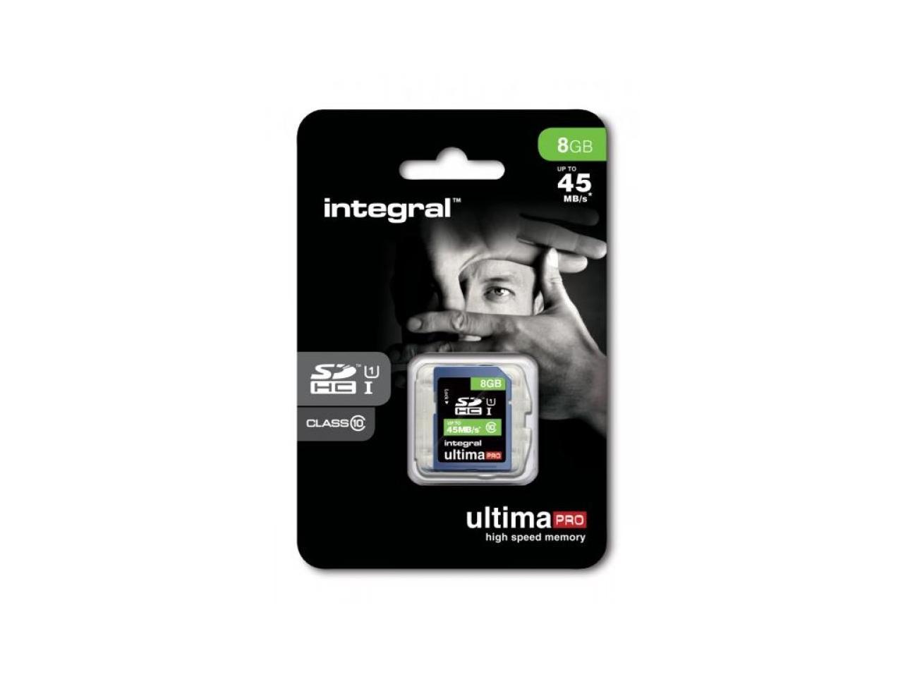 Integral 8GB Ultima Pro SDHC UHS-1 Memory Card Class 10 High Speed 45MB\Sec Model INSDH8G10-45