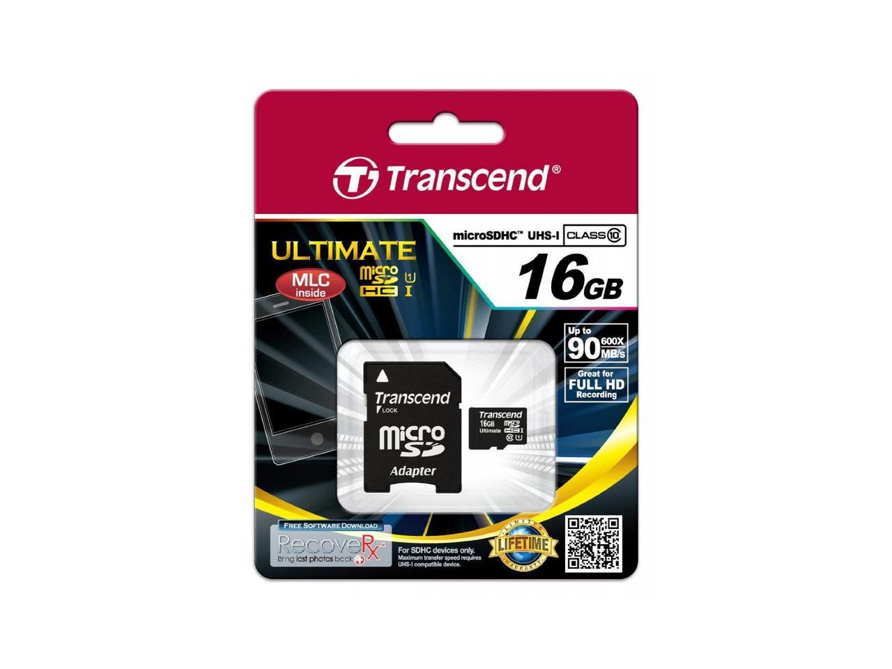 Transcend 16GB Ultimate Micro SDHC Class 10 UHS-I 90MB\Sec Memory Card Model TS16GUSDHC10U1