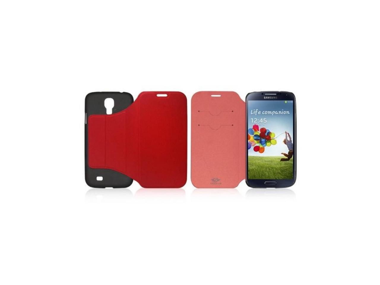 Shield Flip Case for Samsung Galaxy S4 with Sleep & Wake Function, Credit Card Slots and Kick Stand. Color Red Model FL-SAM-S4-RED