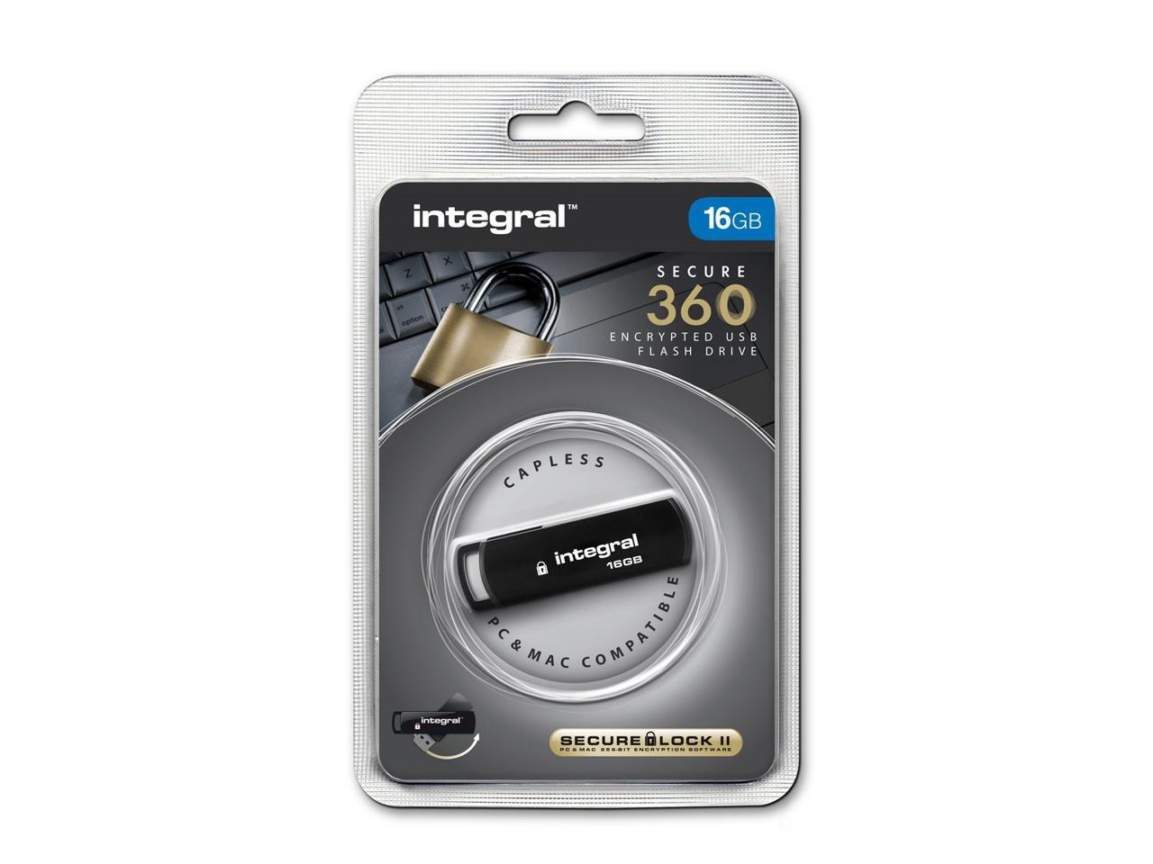 Integral 16GB Secure 360 Encrypted USB3.0 Flash Drive (256-bit AES Encryption) Model INFD16GB360SEC3.0