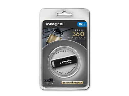 Integral 16GB Secure 360 Encrypted USB3.0 Flash Drive (256-bit AES Encryption) Model INFD16GB360SEC3.0