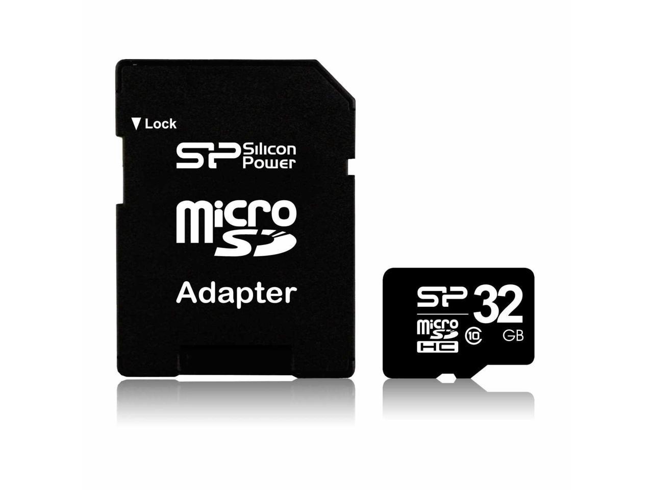 Silicon Power 32GB microSD Memory Card SDHC Class 10 w/ SD adapter Model SP032GBSTH010V10SP