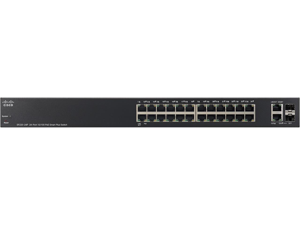 Cisco 24 Port 2 Layer Supported 10/100 PoE Smart Plus Switch Model SF220-24P-K9-NA