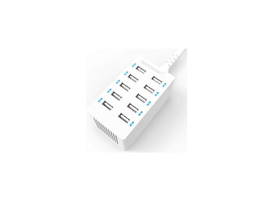 Sabrent Desktop Smart USB Rapid Charger 60 Watt (12 Amp) 10 Port - White Model SABAXTPCSW