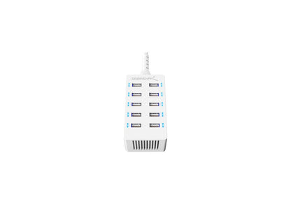 Sabrent Desktop Smart USB Rapid Charger 60 Watt (12 Amp) 10 Port - White Model SABAXTPCSW