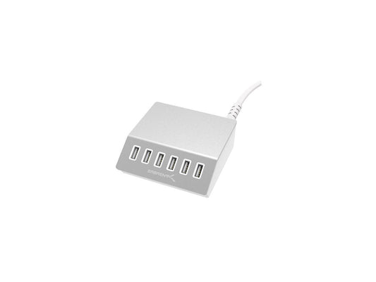 Sabrent Premium 60 Watt (12 Amp) 6-Port Aluminum Desktop USB Rapid Charger, Silver (AX-FLCH)