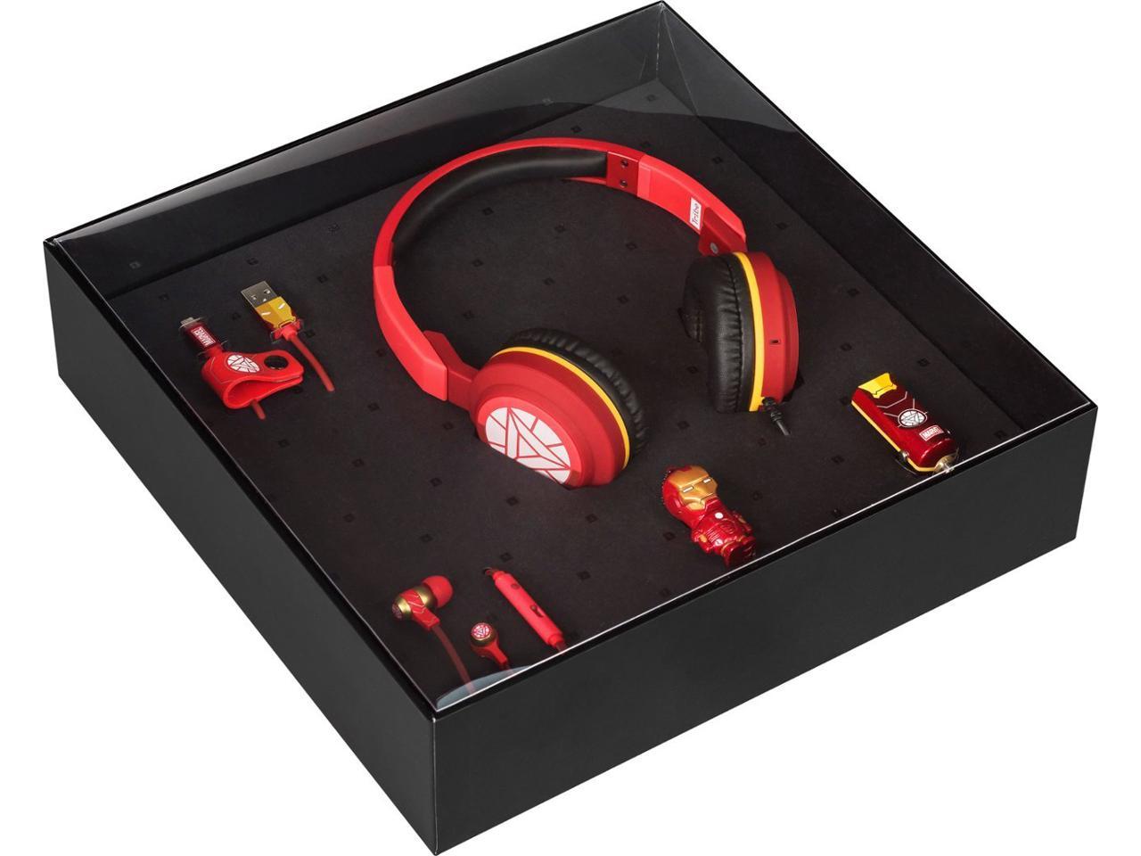 Tribe Iron Man Gift Set - Headphones, Earphones, 16GB USB Flash Drive, Cable & Car Charger