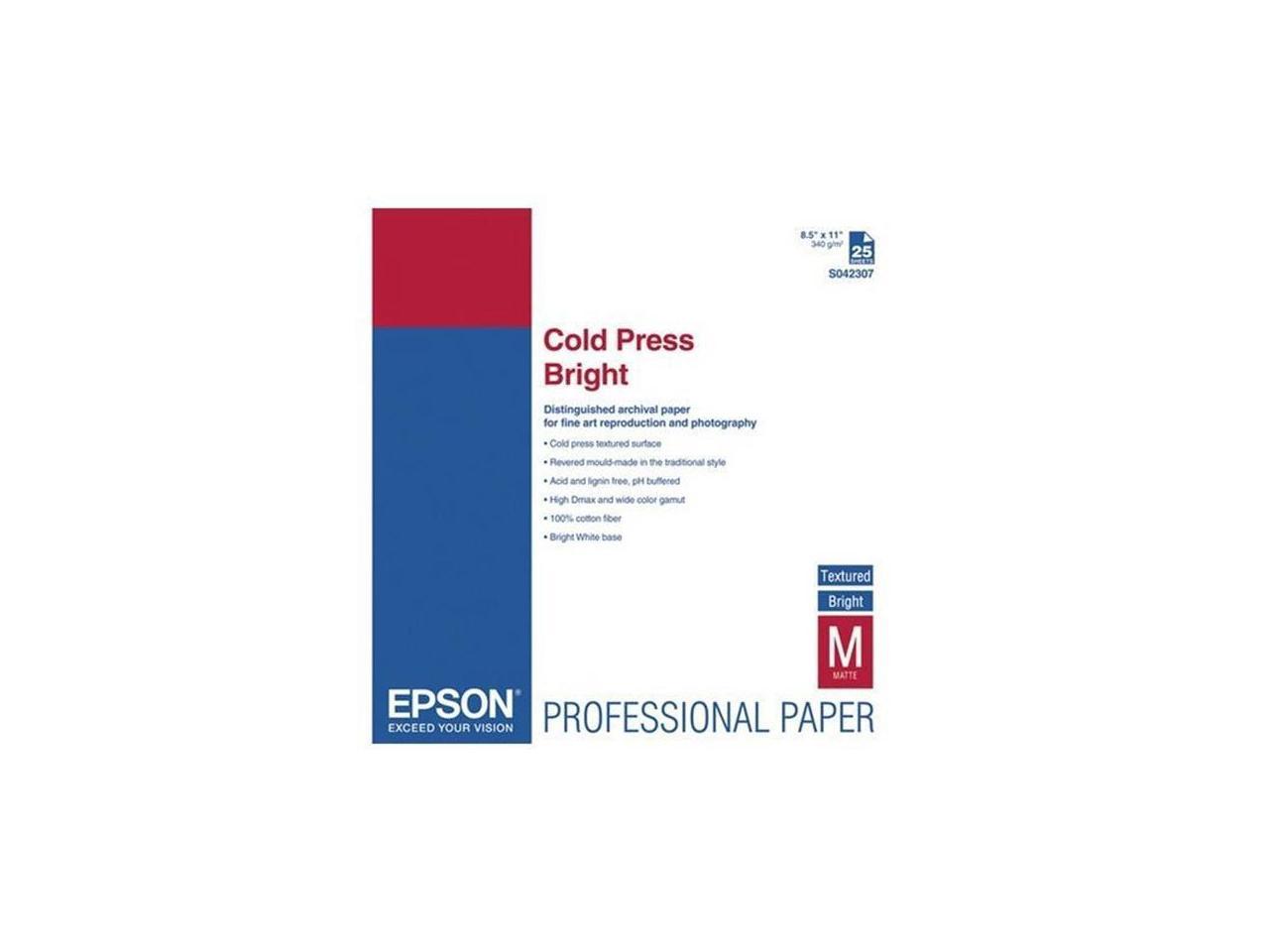 Epson Fine Art Paper - Letter - 8.50" x 11" - 340 g/m? - Textured, Matte - 96% Brightness - 25 / Pack - Bright White