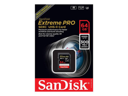 SanDisk - SDSDXPK-064G-ANCIN - SanDisk Extreme Pro 64 GB Class 10/UHS-II (U3) SDXC - 300 MB/s Read - 260 MB/s Write -