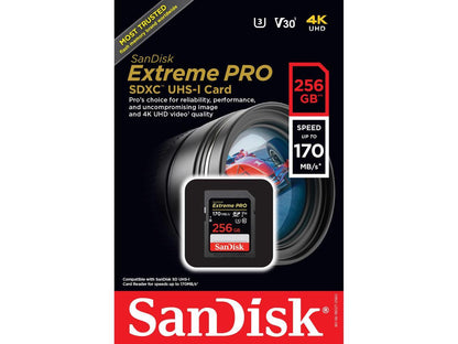 SanDisk - SDSDXXY-256G-ANCIN - SanDisk Extreme PRO 256 GB Class 10/UHS-I (U3) SDXC - 170 MB/s Read - 90 MB/s Write -
