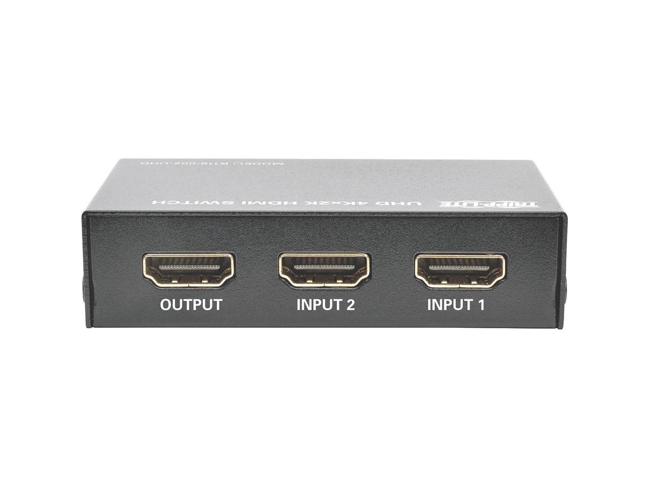 Tripp Lite 2-Port HDMI Switch for Video and Audio, 4K x 2K UHD @ 60 Hz (HDMI F/2xF) with Remote Control (B119-002-UHD)
