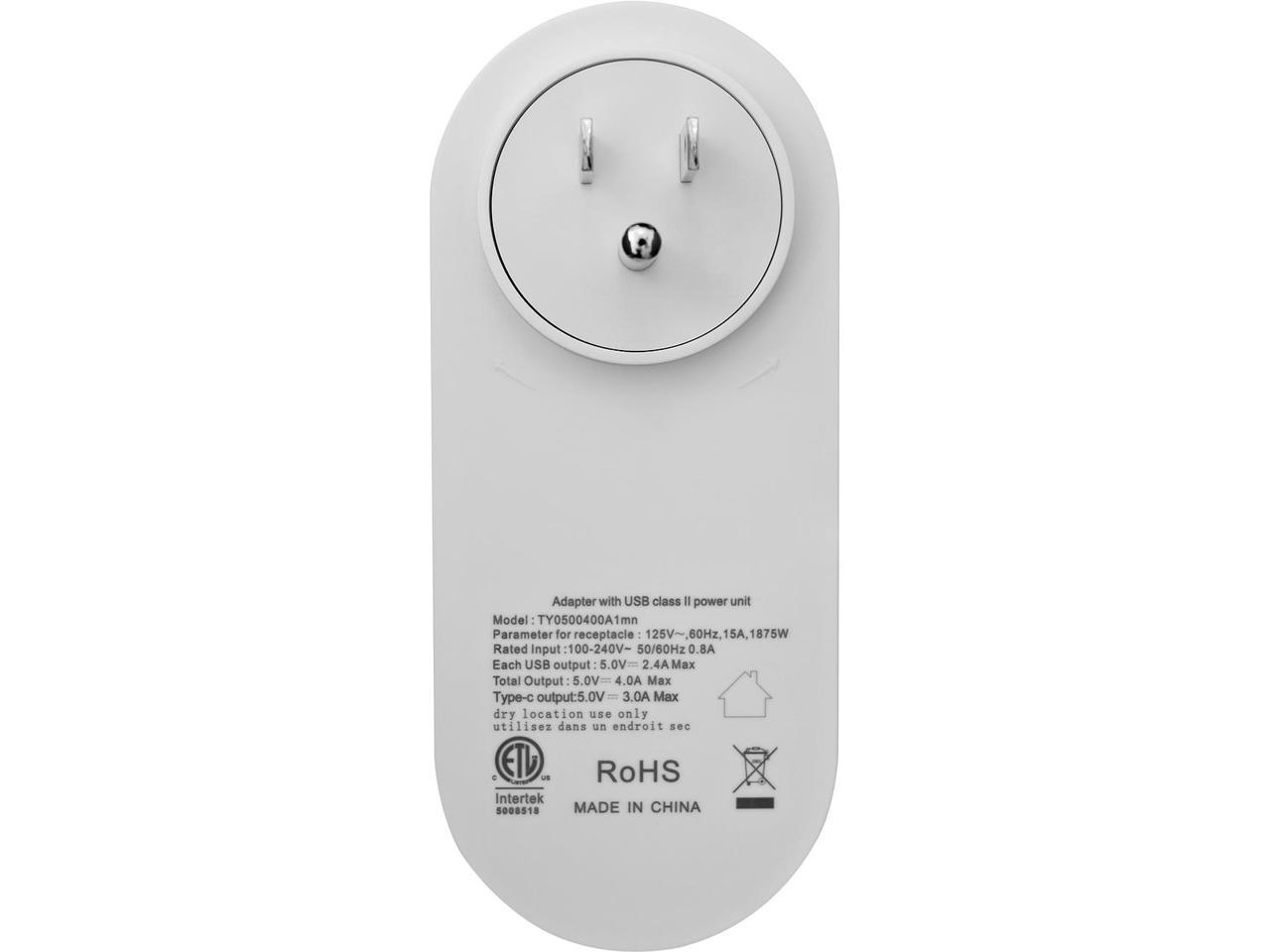 V7 1 Outlet, Rotating Travel Surge 400J w/USB-C - 1 x NEMA 5-15R, 2 x USB - 1875 VA - 400 J - 120 V AC, 230 V AC Input