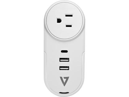 V7 1 Outlet, Rotating Travel Surge 400J w/USB-C - 1 x NEMA 5-15R, 2 x USB - 1875 VA - 400 J - 120 V AC, 230 V AC Input