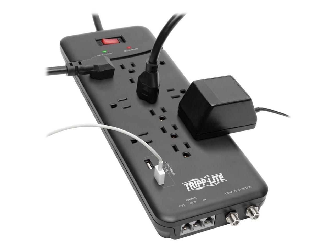 Tripp Lite Surge Protector Power Strip 12 Outlets, 2 USB Charging Ports Tel/Modem/Coax