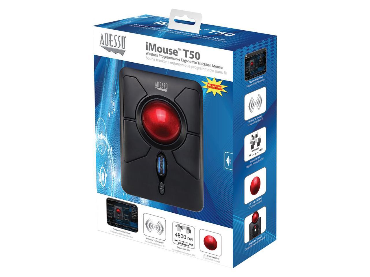 Adesso iMouse T50 - Wireless Programmable Ergonomic Trackball Mouse