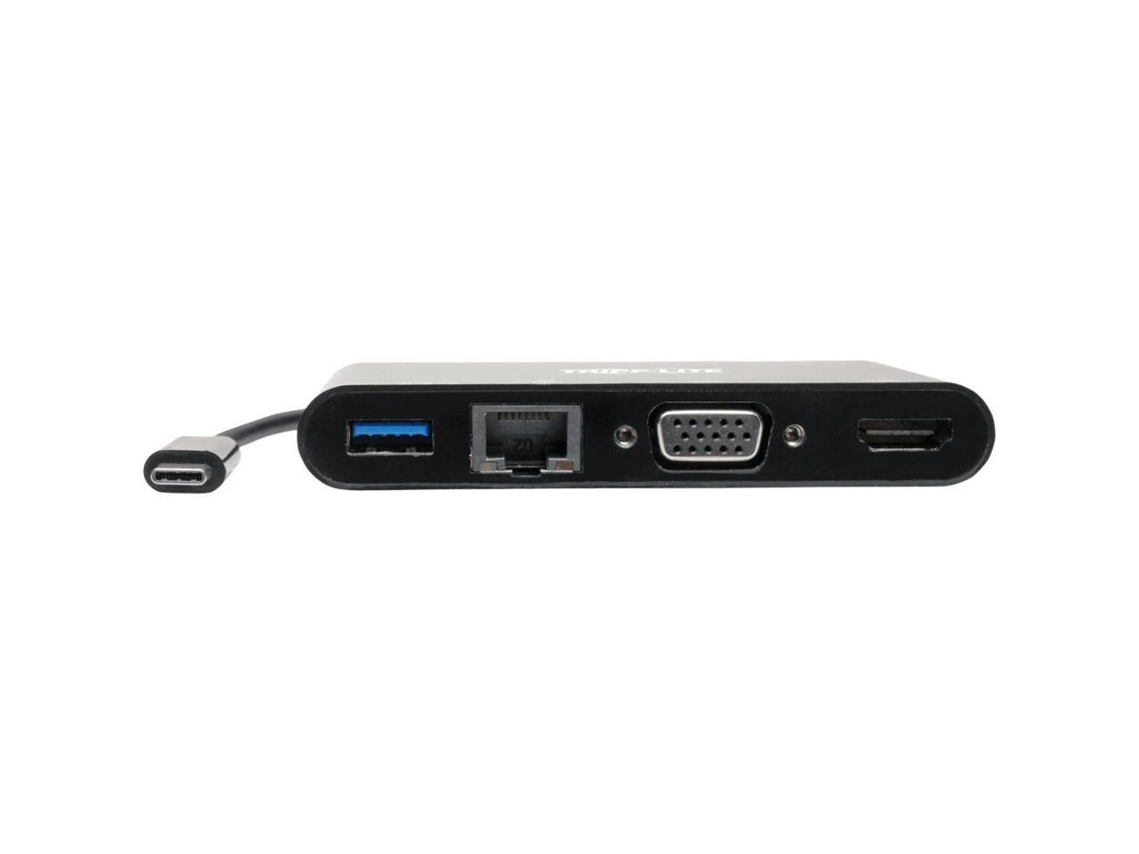 Tripp Lite Usb C Docking Station Adapter Converter 4K W/ Hdmi Vga Gigabit Ethernet Usb-A Hub Black Thunderbolt 3 Compatible