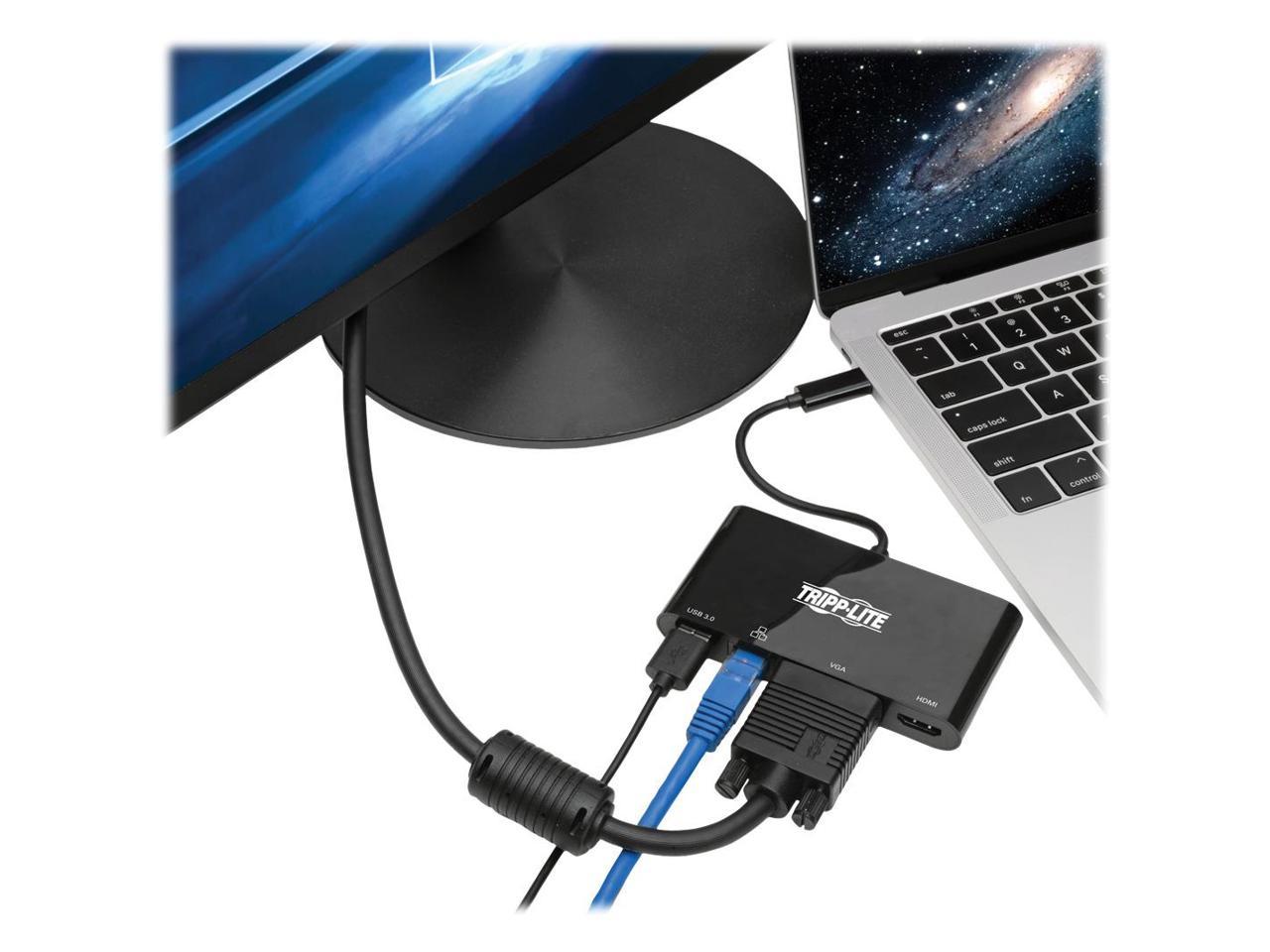 Tripp Lite Usb C Docking Station Adapter Converter 4K W/ Hdmi Vga Gigabit Ethernet Usb-A Hub Black Thunderbolt 3 Compatible