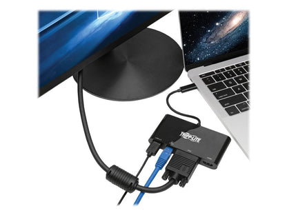 Tripp Lite Usb C Docking Station Adapter Converter 4K W/ Hdmi Vga Gigabit Ethernet Usb-A Hub Black Thunderbolt 3 Compatible