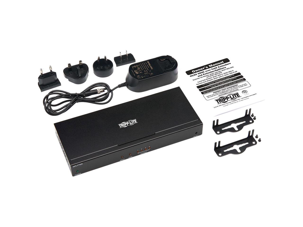 Tripp Lite HDMI Over Cat6 Extender Splitter w/ PoC 4-Port 4K@60Hz 4:4:4 HDR TAA