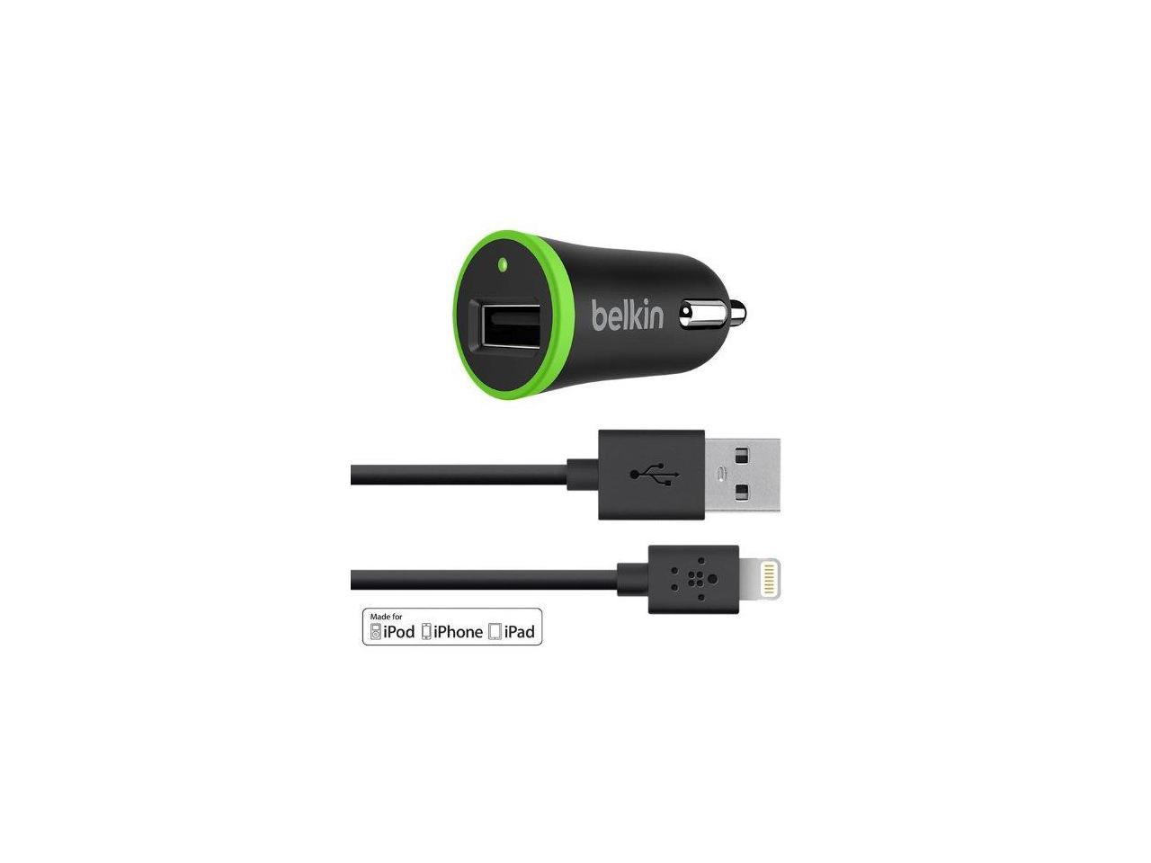 BELKIN F8J078bt04-BLK Black Car Charger with Lightning to USB Cable (10 Watt/2.1 Amp)
