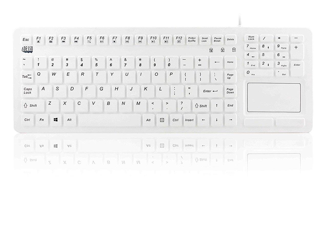 Adesso AKB-270UW SlimTouch Antimicrobial Waterproof USB Compact size Touchpad keyboard, 15.50" x 5.50" x 0.43", great for hospital medical usage. (White)
